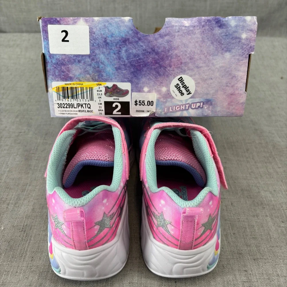 Skechers Kids S-Lights Shoes Unicorn Dreams Pink White Light Up Sneakers Size 2. - Picture 8 of 11